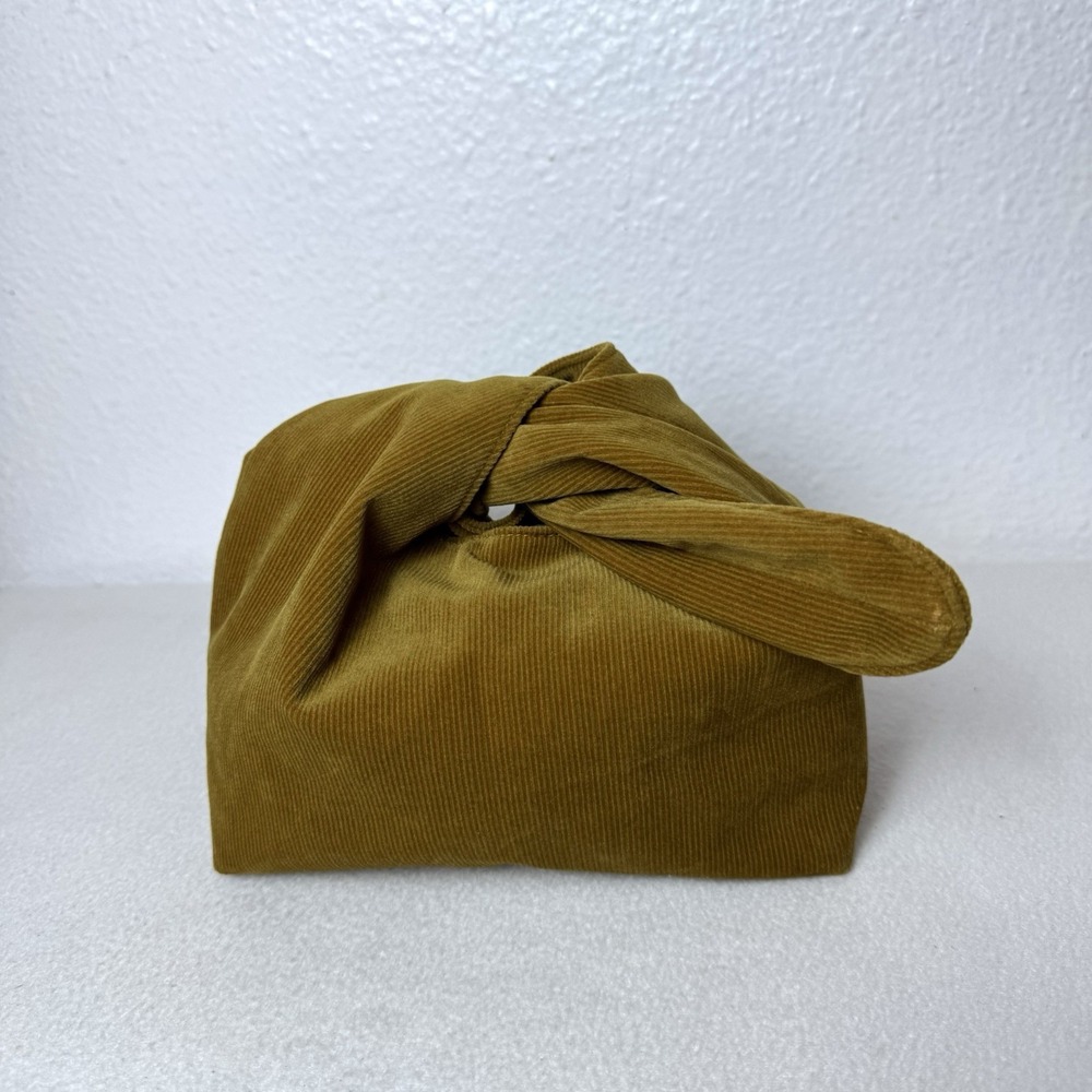 Merit Beauty Signature Make up Bag Corduroy Tie Top Pouch Brown Makeup